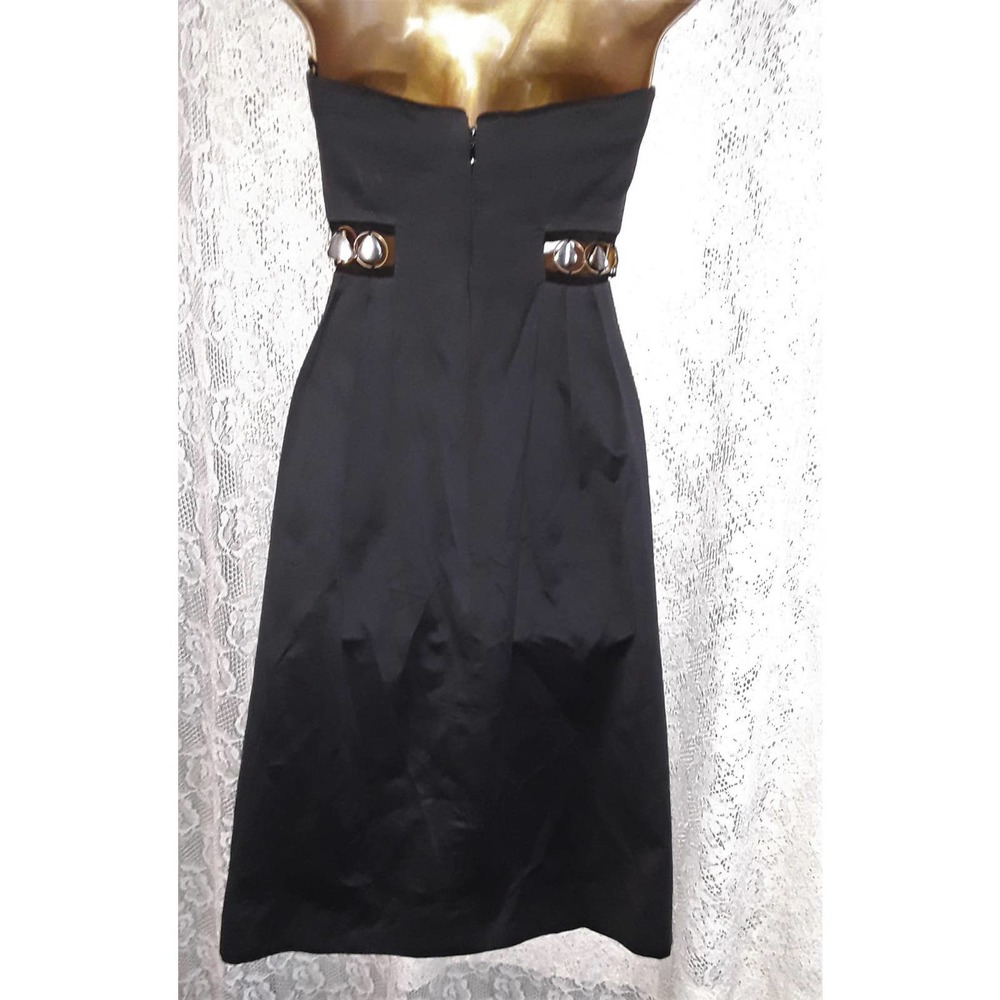 CHLOE Sz 38 Vintage Black Silk Strapless Cutout Dress w Chain Details - Picture 6 of 7
